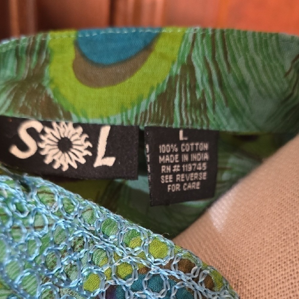 Sol Peacock Tunic Top L Embroidered Boho Cotton Resort Blouse - Picture 3 of 6